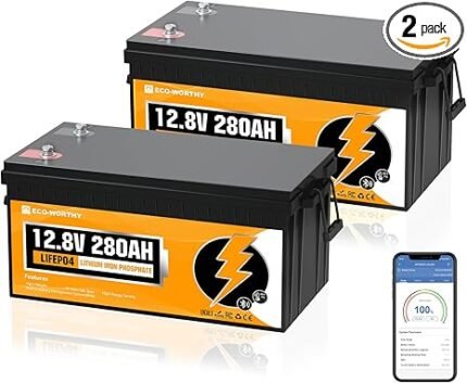 ECO-WORTHY 12V 280Ah 2 Pack LiFePO4 Lithium Battery with Bluetooth, Low Temp Protection, Built-in 200A BMS, 3584Wh Energy. Perfect for Off-Grid, RV, Solar System, Camper, Travel Trailer, Backup System